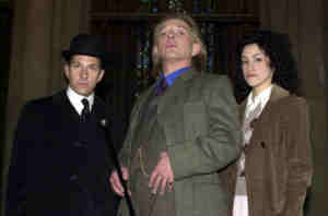 Michael Maloney, Rik
                  Mayall and Emily Bruni.